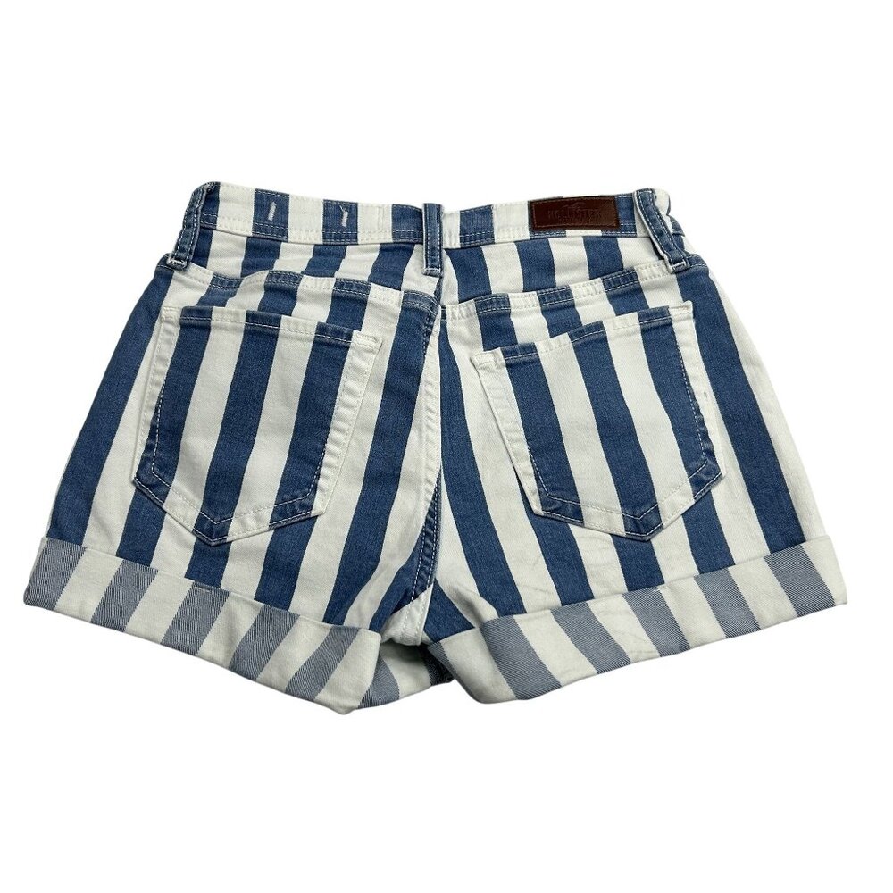 Hollister High-Rise Mom Shorts 3" Blue & White Striped W24 Cotton Blend - Picture 2 of 9